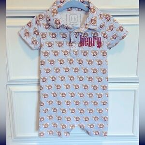 HENRY monogrammed Lila and Hayes Boys Baseball Romper 12-18 months